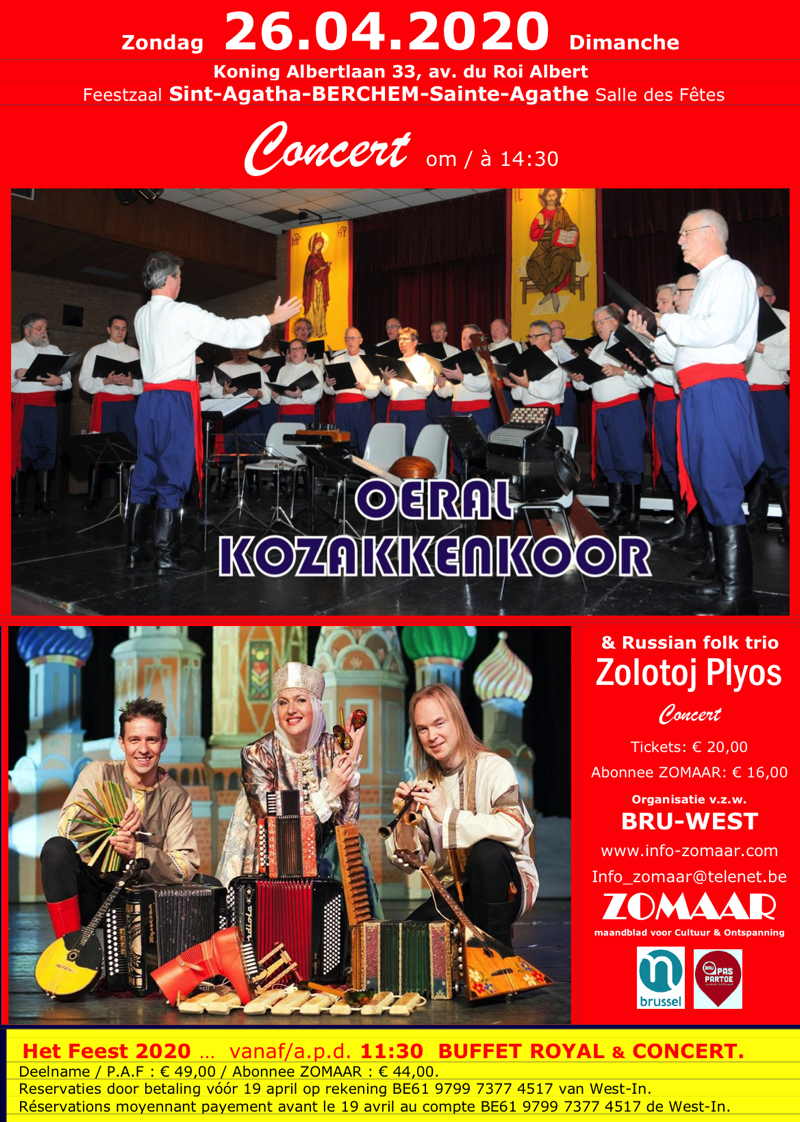 Affiche. Zoomaar. Concert met het Oeral Kozakkenkoor & Zolotoj Plyos. 2020-04-26